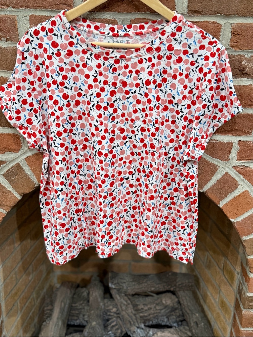 LOFT Cherry-Print Short Sleeve Tee — Red & White